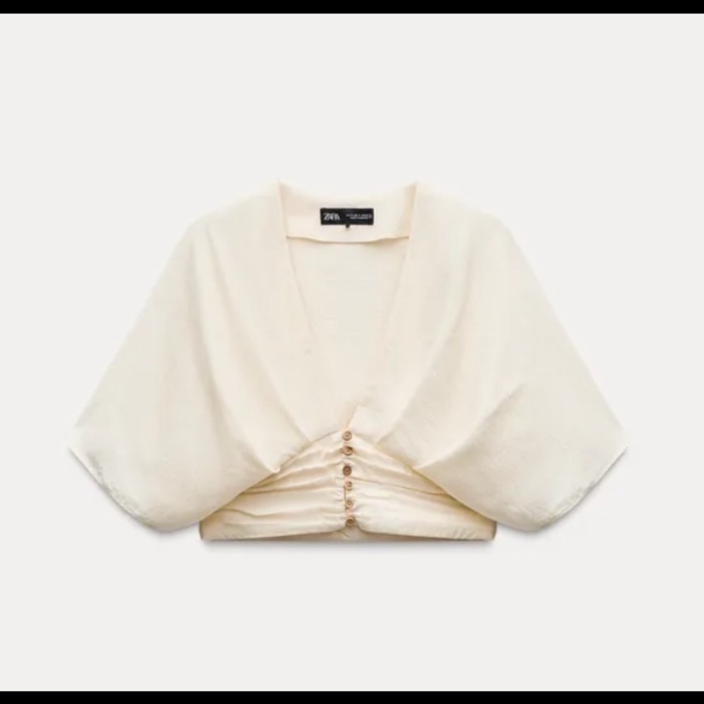 Zara Cream Buttoned Cropped Blouse Feminine Lovely Size Small Wedding Summer